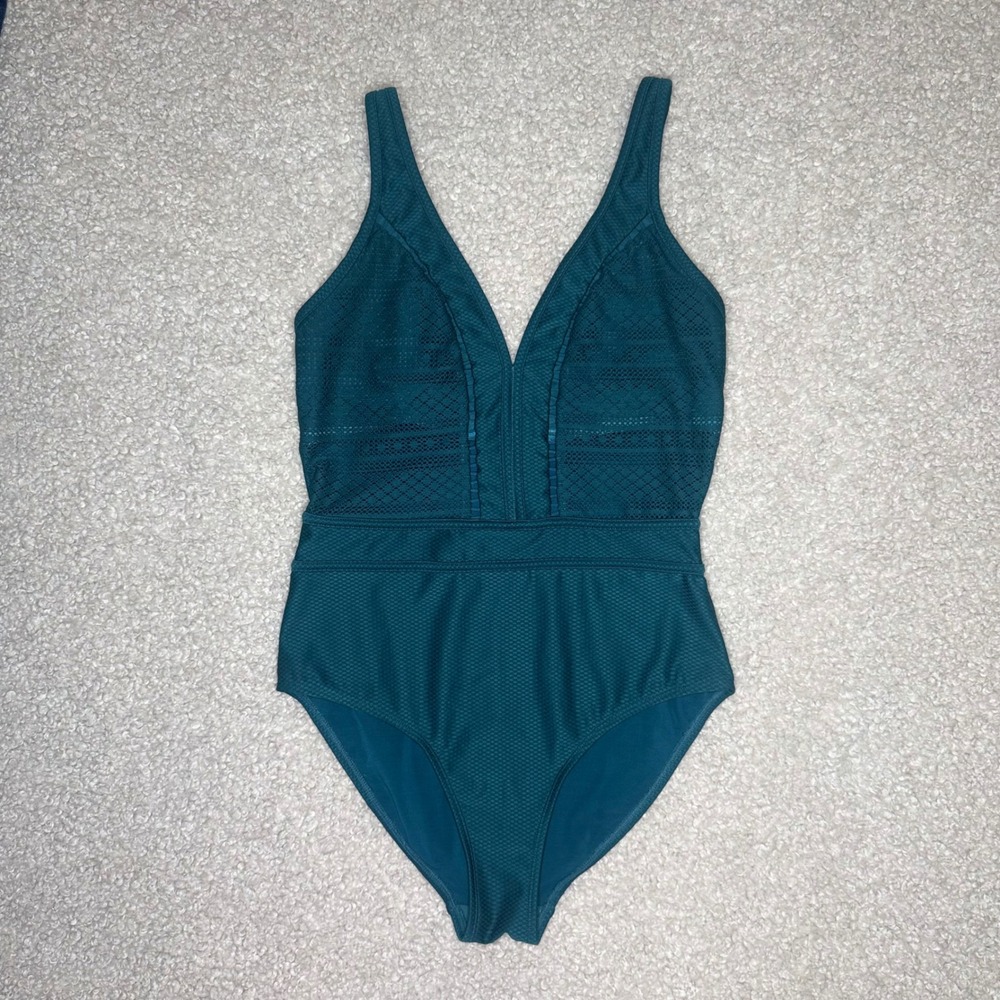 Sea Level Australia Teal Lace Honeycomb V-Neck One Piece Swimsuit US 8 AU 12